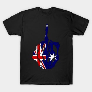 Skeleton Middle Finger Australia Flag T-Shirt